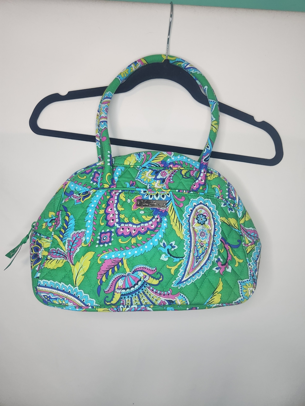 Vera Bradley Bowler Bag Emerald Green Paisley & Matching Zip Wallet